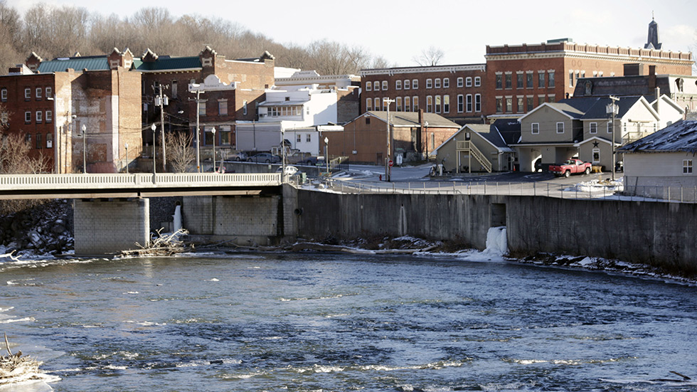 The Hoosic River as it runs through the village of Hoosick Falls, N.Y.