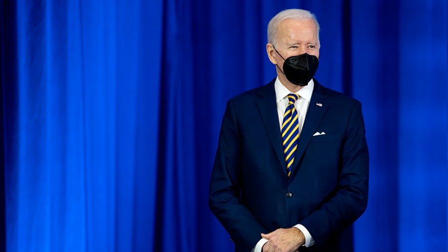 President Biden is seen before giving remarks about lowering healthcare and prescription drug cost at Germanna Community College in Culpepper, Va., on Thursday, February 10, 2022.