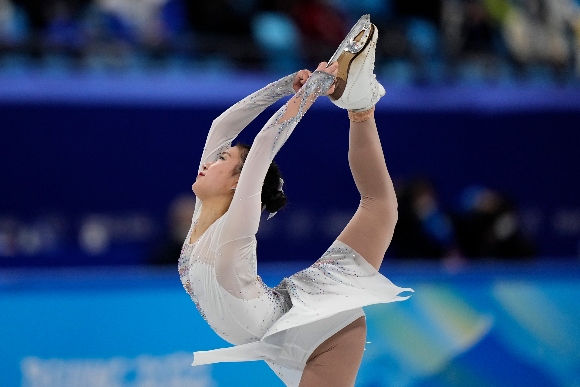 Mana Kawabe, of Japan, competes at the 2022 Winter Olympics