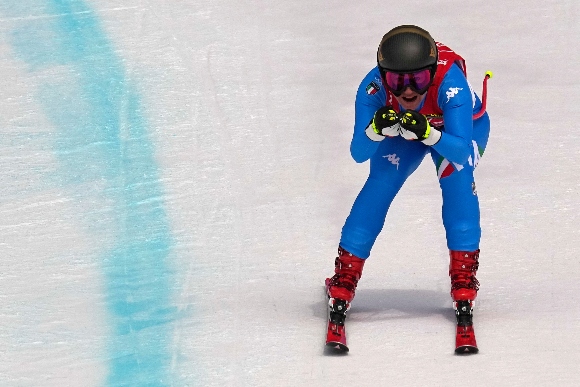 Sofia Goggia, of Italy speeds down the course during the women's downhill at the 2022 Winter Olympics