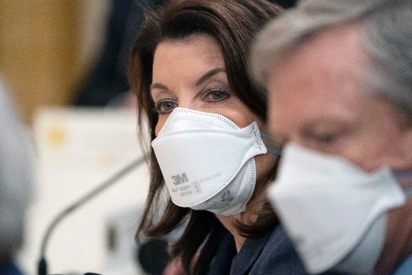 Gov. Kathy Hochul, D-N.Y., listens as President Joe Biden speaks during a meeting