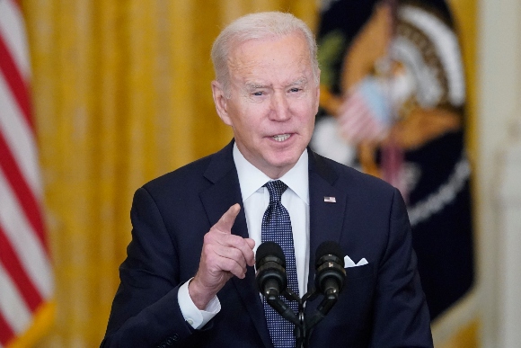 President Joe Biden speaks about Ukraine in the East Room of the White House