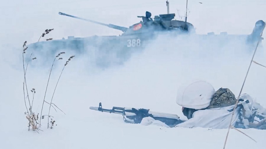 Russian soldiers attend a military training at the Yurginsky training ground in the Kemerovo region, Russia