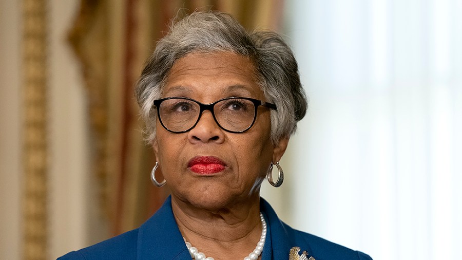 Rep. Joyce Beatty (D-Ohio) is seen during the enrollment ceremony of the Emmett Till Antilynching Act on Wednesday, March 16, 2022.