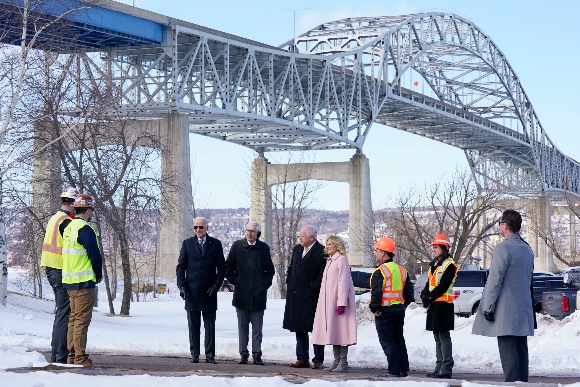 President Joe Biden and first lady Jill Biden visit the John A. Blatnik Memorial Bridge