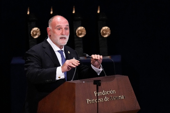 Chef Jose Andres, founder of the World Central Kitchen, speaks after winning the Princess of Asturias Award for Concord 2021 from Spain's Princess of Asturias Leonor