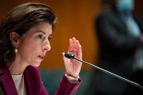 Commerce Secretary Gina Raimondo testifies before a Senate Appropriations Subcommittee on Commerce, Justice, Science, and Related Agencies hearing