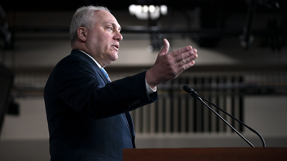 House Minority Whip S. Scalise (R-La.) addresses reporters after a closed-door House Republican conference meeting on Wednesday, February 2, 2022.