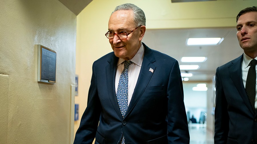 Majority Leader Charles Schumer (D-N.Y.) is seen in the basement of the Capitol as the Senate conducts votes regarding nominations on Thursday, March 10, 2022.