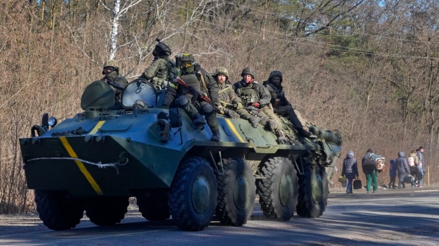 Ukrainian soldiers on an armored personnel carrier