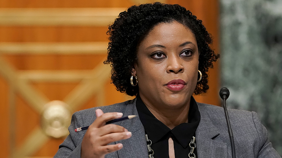 Office of Management and Budget acting director Shalanda Young answers questions during a Senate Budget Committee hearing to discuss President Biden's budget request for FY 2022 on Tuesday, June 8, 2020.