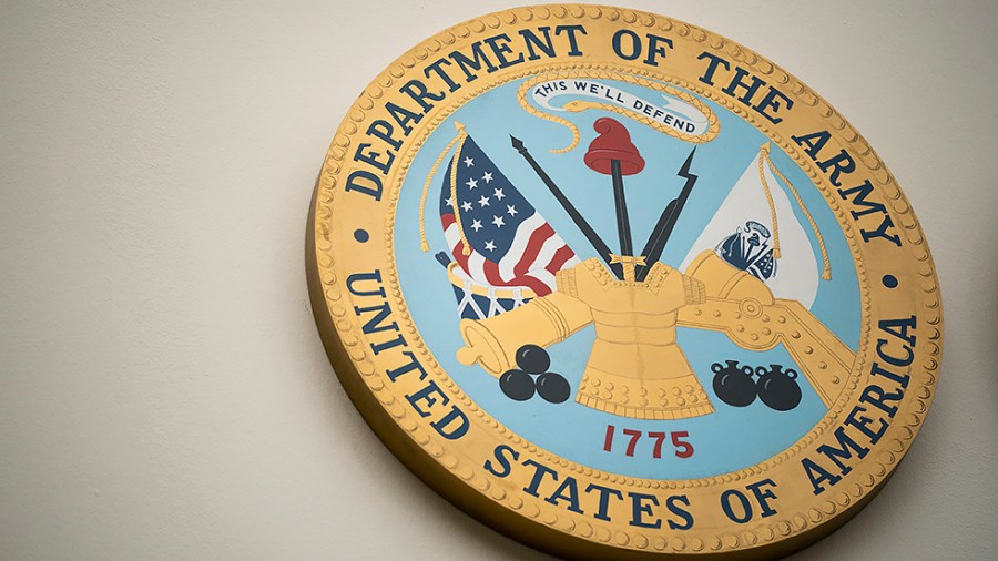 The seal of the Army seen during a House Armed Services Committee hearing to discuss the President's FY 2023 budget for the Department of Defense on Tuesday, April 5, 2022.