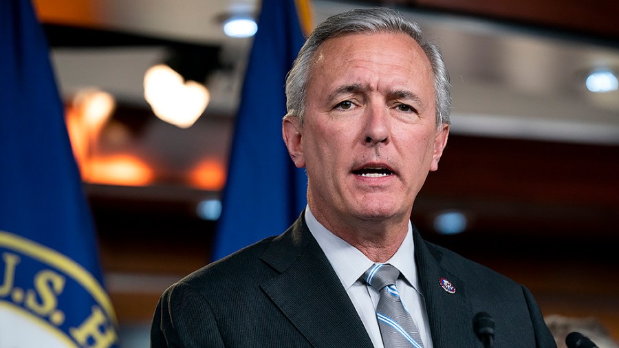 Rep. John Katko (R-N.Y.) addresses reporters during a press conference on Monday, April 4, 2022 to discuss a recent virtual meeting with border patrol officers over Title 42 and current conditions on the ground.