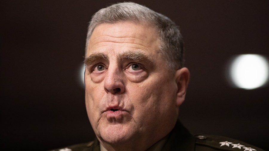 Chairman of the Joint Chiefs of Staff Mark Milley delivers his opening remarks to the Senate Armed Services Committee during a hearing held to examine the Department of Defense 2023 Fiscal Year budget and the Future Years Defense Program in the Dirksen Senate Office Building in Washington, D.C., on Thursday, April 7, 2022.