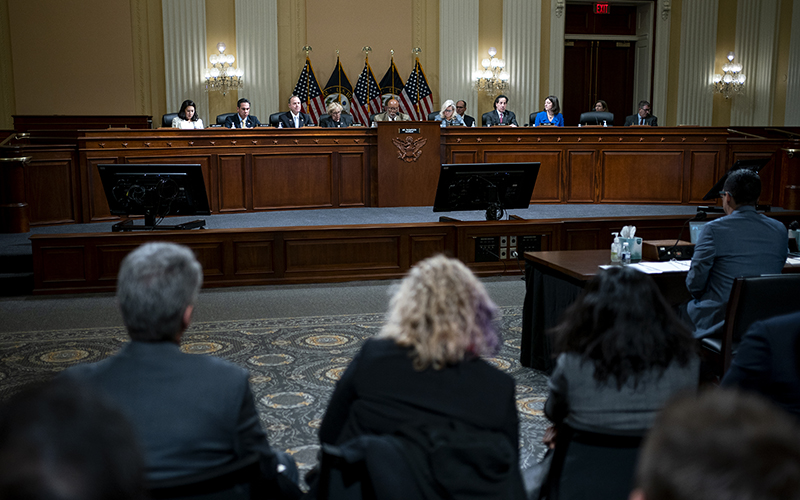 Members of the Jan. 6 House Select Committee are seen from the middle of the floor