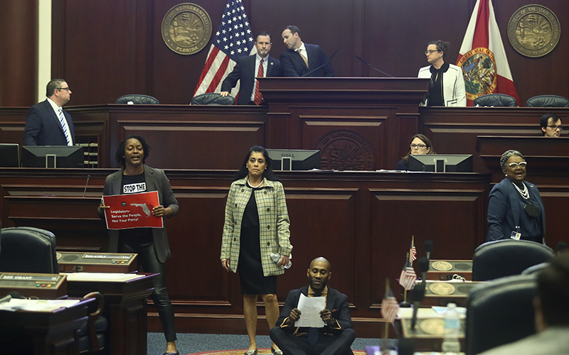 Democratic legislators protest