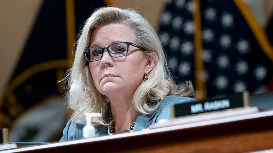 Rep. Liz Cheney (R-Wyo.) is seen during a Jan. 6 House Select Committee as they hold a business meeting on Monday, March 28, 2022 to consider former Trump administration officials Peter Navarro and Daniel Scavino, Jr. in contempt of Congress.