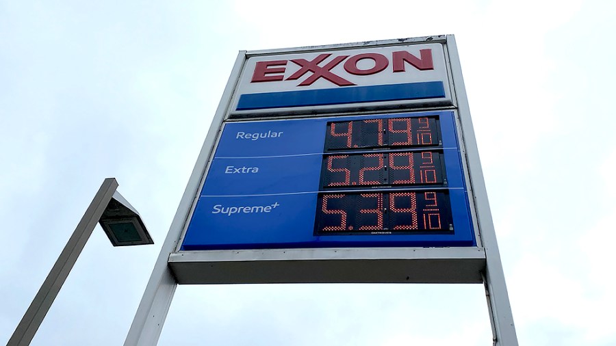 Gas prices are seen at an Exxon in Southwest Washington, D.C., on Saturday, May 14, 2022.