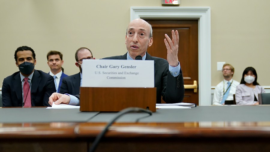 Chair of the Securities and Exchange Commission Gary Gensler gives an opening statement during a House Appropriations Subcommittee Financial Services and General Government hearing on Wednesday, May 18, 2022 to examine the President's FY 2023 budget request for the Federal Trade Commission and the Securities and Exchange Commission.