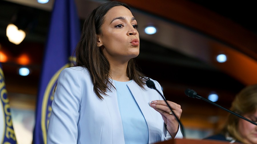 Rep. Alexandria Ocasio-Cortez (D-N.Y.) addresses reporters during a press conference on Thursday, May 19, 2022 to discuss the Puerto Rico Status Act.