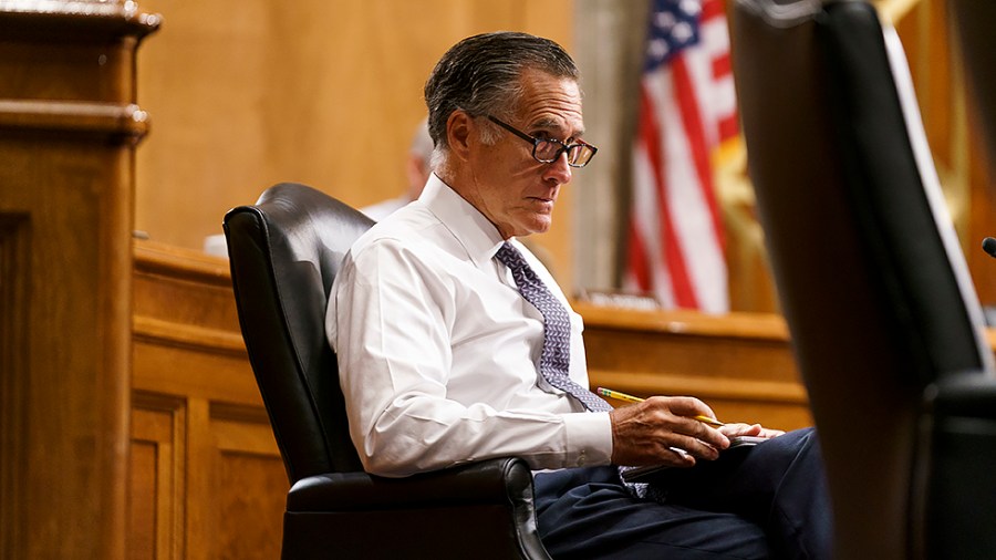 Sen. Mitt Romney (R-Utah) is seen during a Senate Homeland Security and Governmental Affairs Committee hearing to discuss the President’s FY 2023 budget for Homeland Security on Wednesday, May 4, 2022.