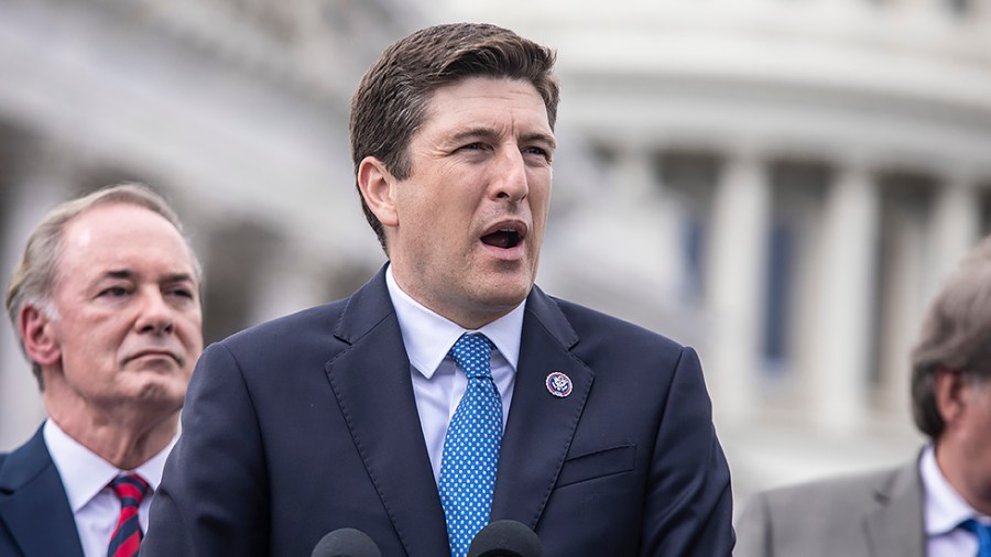 Rep. Bryan Steil (R-Wisc.) speaks to reporters in support of police officers during a press conference in honor of National Police Week outside of the U.S. House of Representatives in Washington, D.C., on Thursday, March 12, 2022.