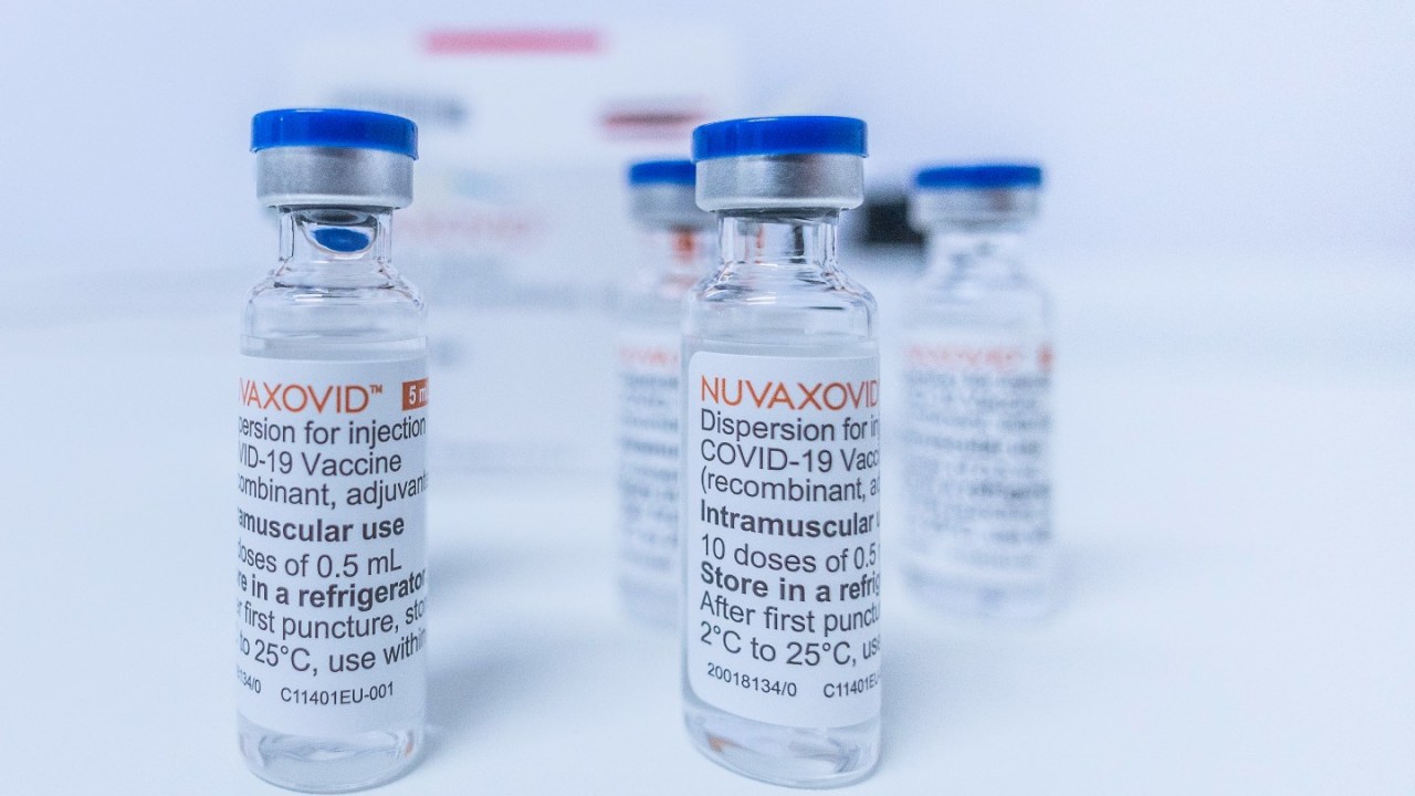 vials of nuvaxovid vaccine with white background