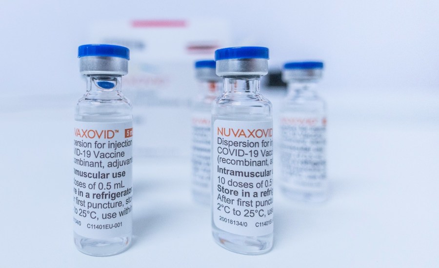 vials of nuvaxovid vaccine with white background