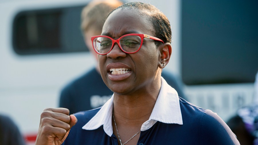 Nina Turner speaks with supporters