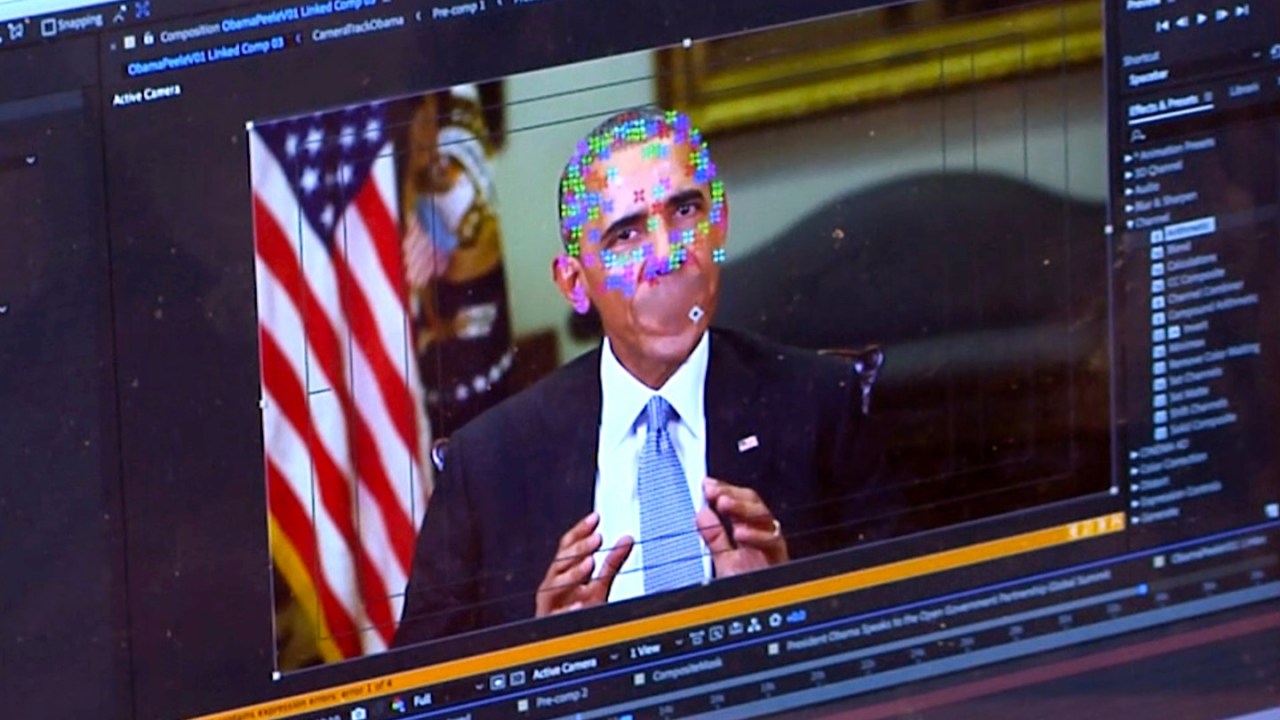 Facial mapping technology used on a deep fake.