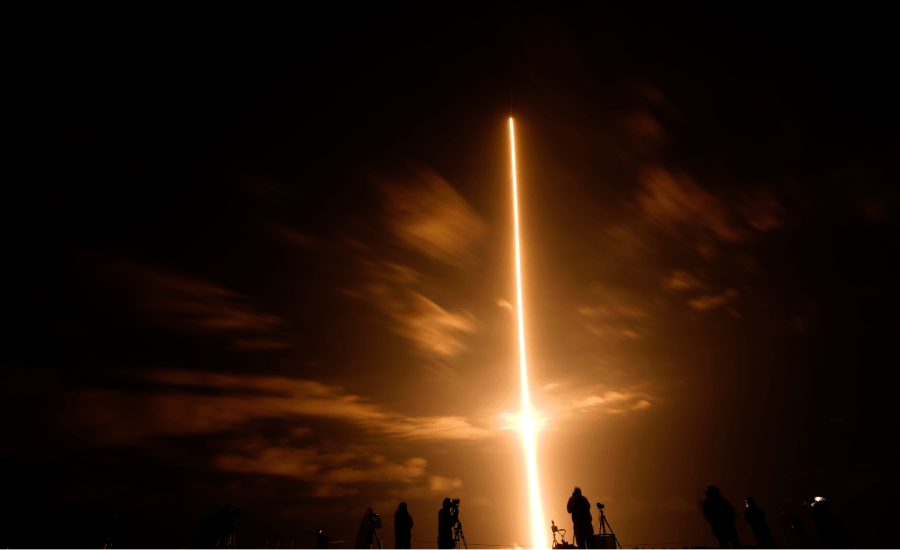 A SpaceX rocket takes flight on April 23, 2021.