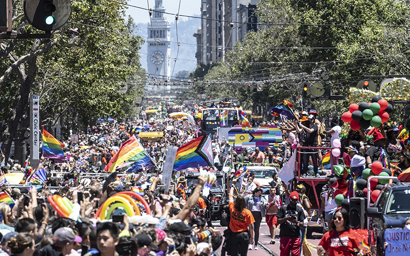 Participants march in San Francisco's annual LBGT Pride Parade