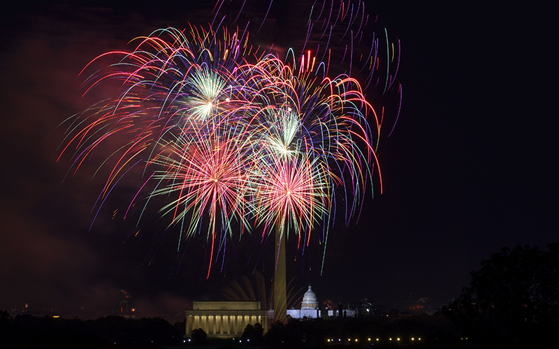 Fireworks over the National Mall in Washington, D.C.