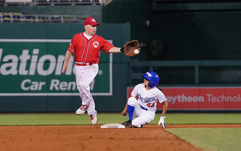 Rep. Nanette Barragan (D-Calif.) steals second base during the Congressional Baseball Game