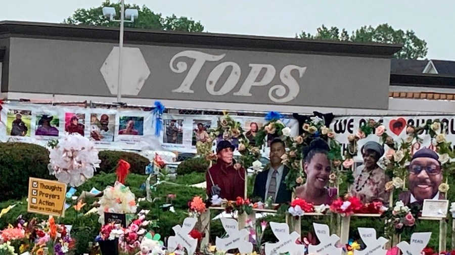 File - The Tops Friendly Market grocery store in Buffalo, N.Y., where 10 people were killed, is seen on Wednesday, June 15, 2022.