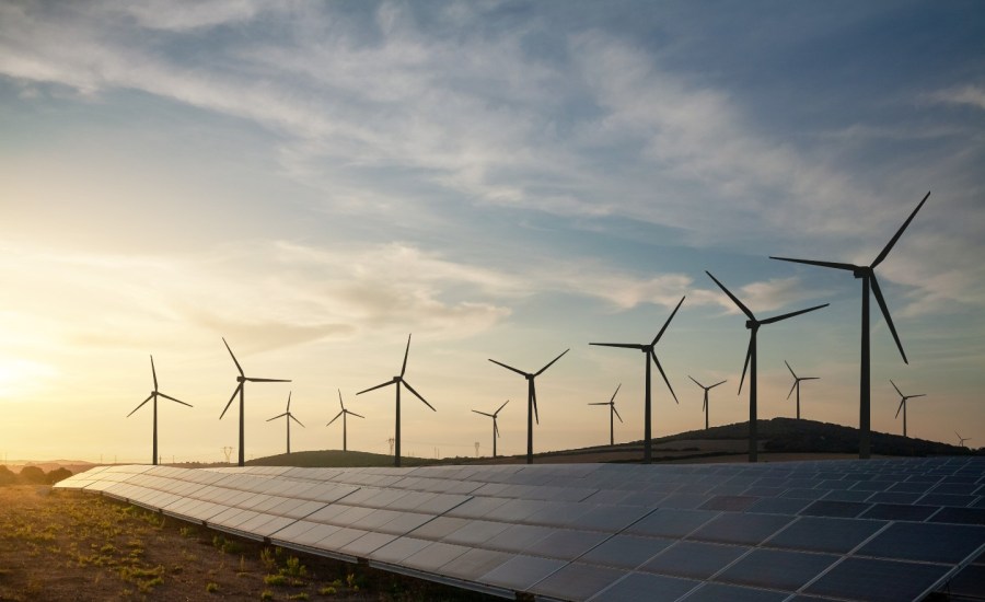 Windmills and solar panels.