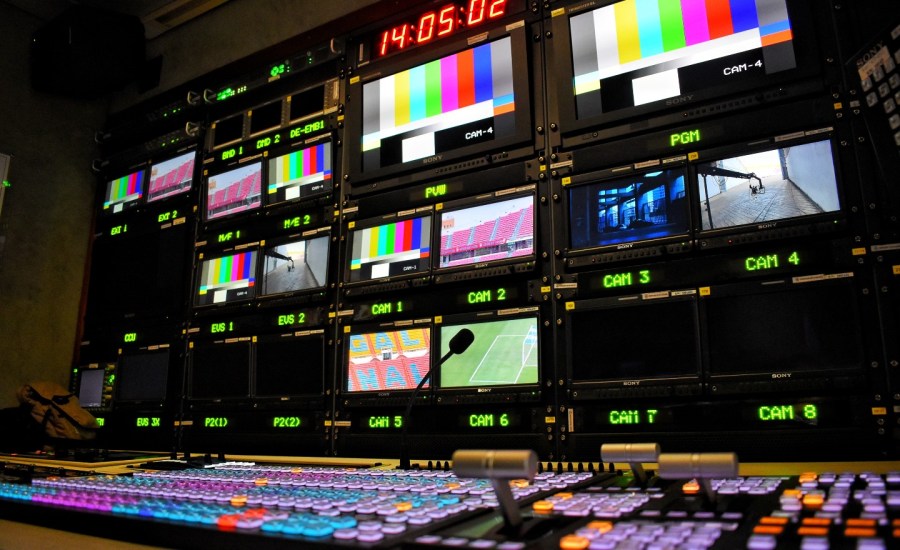 Behind the scenes of a television studio.