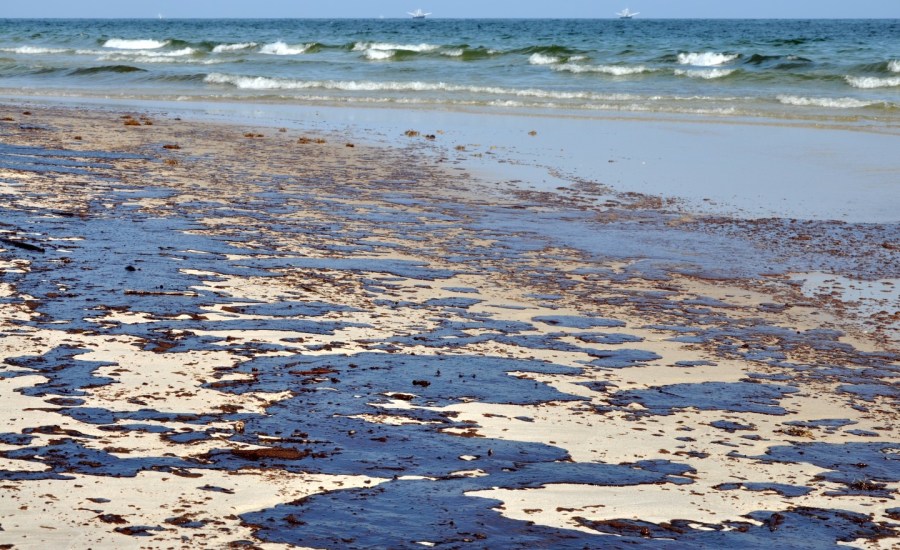 Oil on beach.