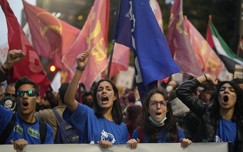 Students shout slogans against Brazilian President Jair Bolsonaro