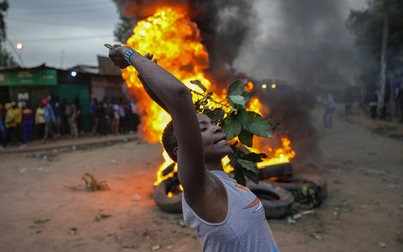 A supporter of Kenyan opposition leader Raila Odinga is seen