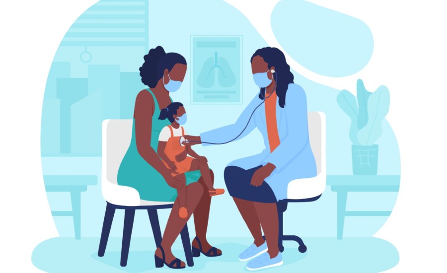 illustration of pediatrician with a parent and child