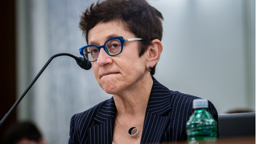 Gigi Sohn, who is President Joe Biden's nominee to serve on the Federal Communications Commission, testifies before the Senate Commerce, Science and Transportation Committee, Wednesday, Feb. 9, 2022, during her nomination hearing on Capitol Hill in Washington.