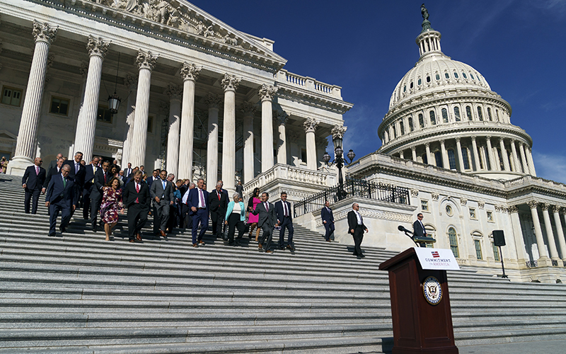 House Minority Leader Kevin McCarthy (R-Calif.) and House Republicans arrive for a press event