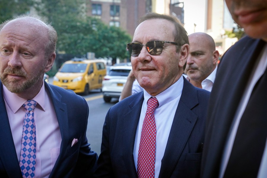 Actor Kevin Spacey leaves court following proceedings in a civil trial