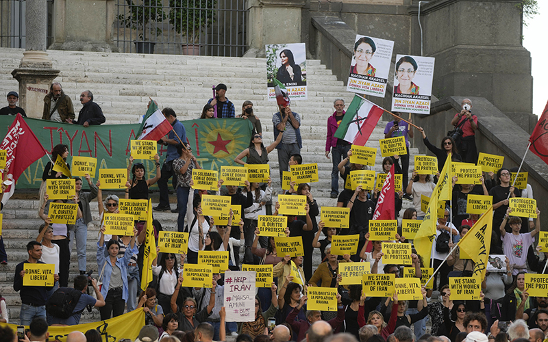 Amnesty International activists organize a sit-in at Rome's Capitol Hill