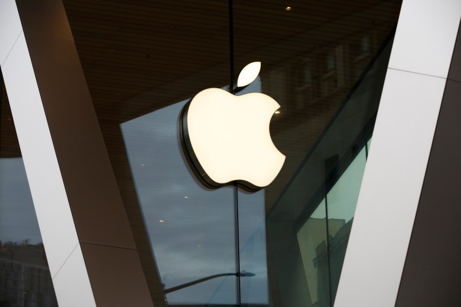 n Apple logo adorns the facade of the downtown Brooklyn Apple store