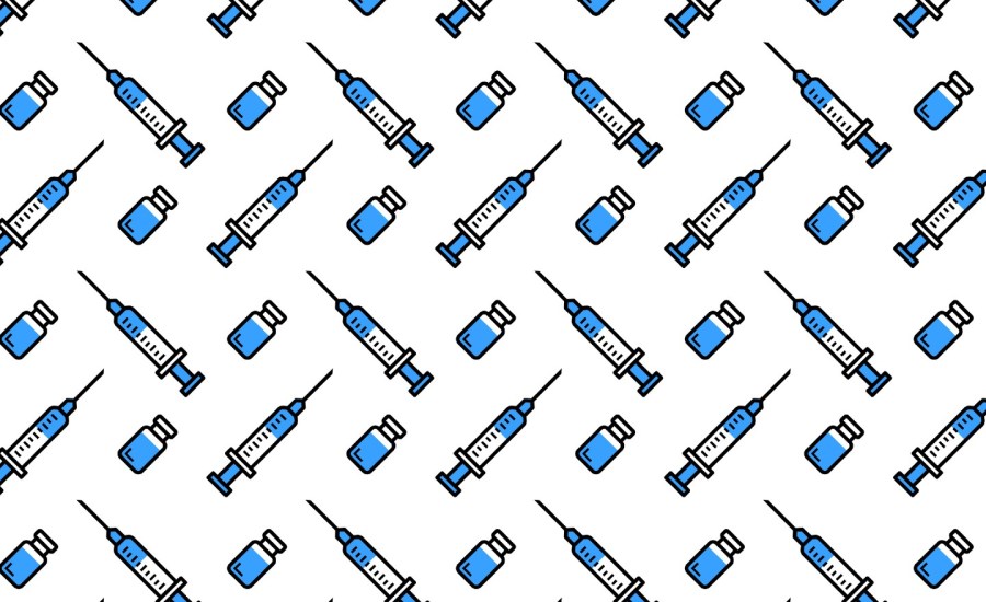illustration of repeating pattern of syringes and medicine vials