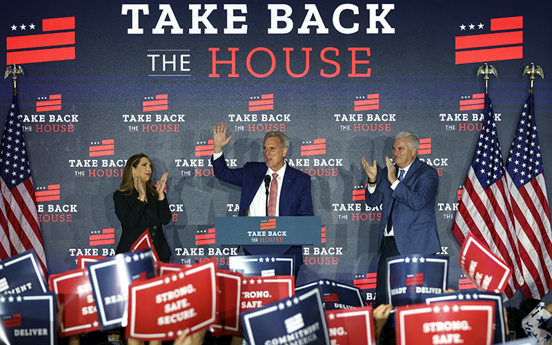 House Minority Leader Kevin McCarthy (R-Calif.) waves to guests