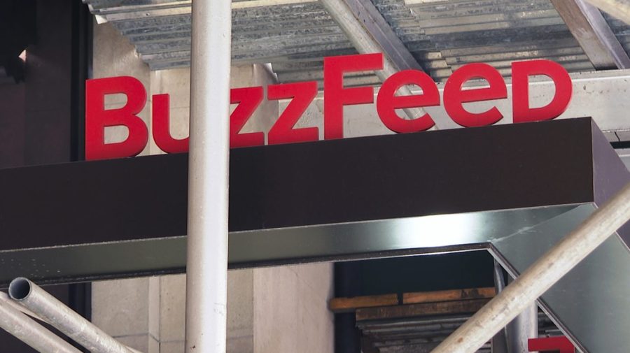 FILE - The entrance to BuzzFeed in New York is seen on Nov. 19, 2020.