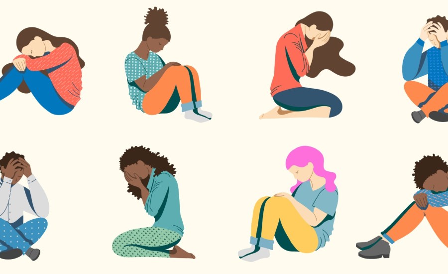 illustration of multiple teenage people of different races who look like they are in mental distress